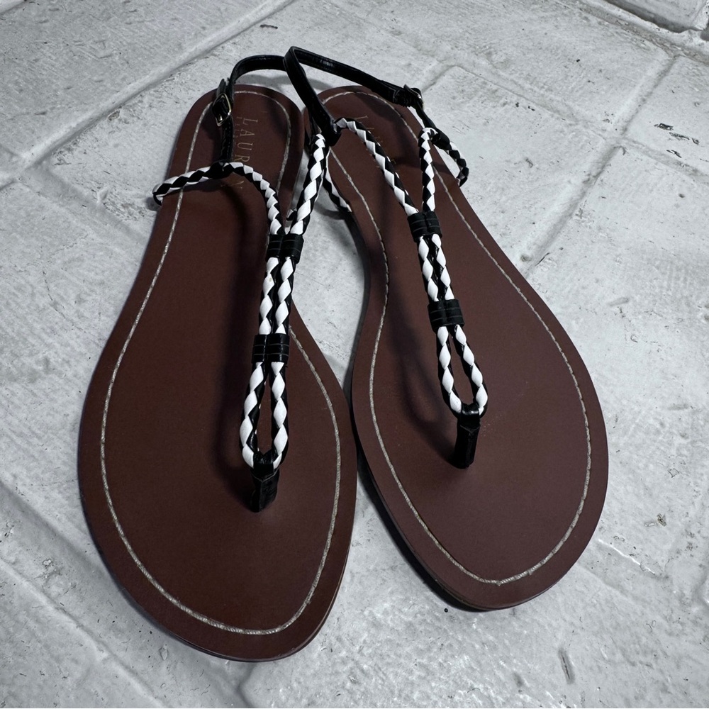 Ralph Lauren leather strap sandals, black and white, 9B